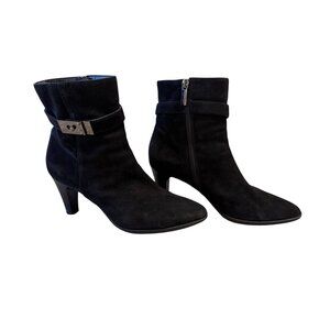 Aquatalia Danele Black‎ Suede Weatherproof Bootie Heeled Size 8.5 Made in Italy